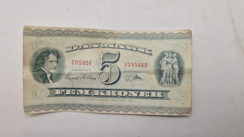 Original dansk 5 krone seddel