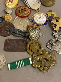 Lot diverse pins og medaljer