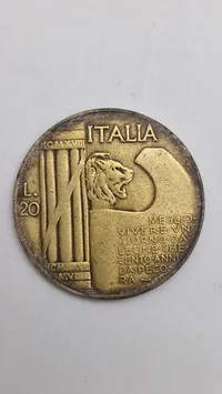 Original 20 lire mønt med motiv af Mussolini