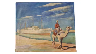 Maleri af Jutlandia der sejler gennem Suez-kanalen 1963