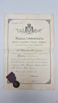 Original Commemorative Medal for den Italo-Tyrkiske Krig samt urkunde