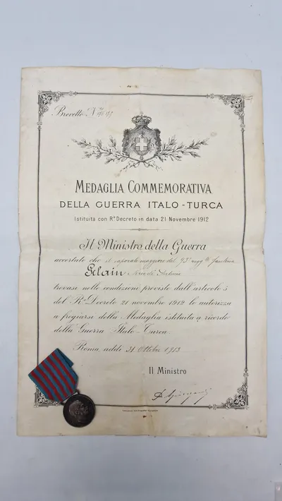 Original Commemorative Medal for den Italo-Tyrkiske Krig samt urkunde