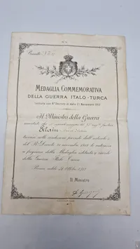 Original Commemorative Medal for den Italo-Tyrkiske Krig samt urkunde