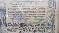 Originalt sovjetisk certifikat, der blev tildelt deltagere i kampene i Østpreussen under Anden Verdenskrig