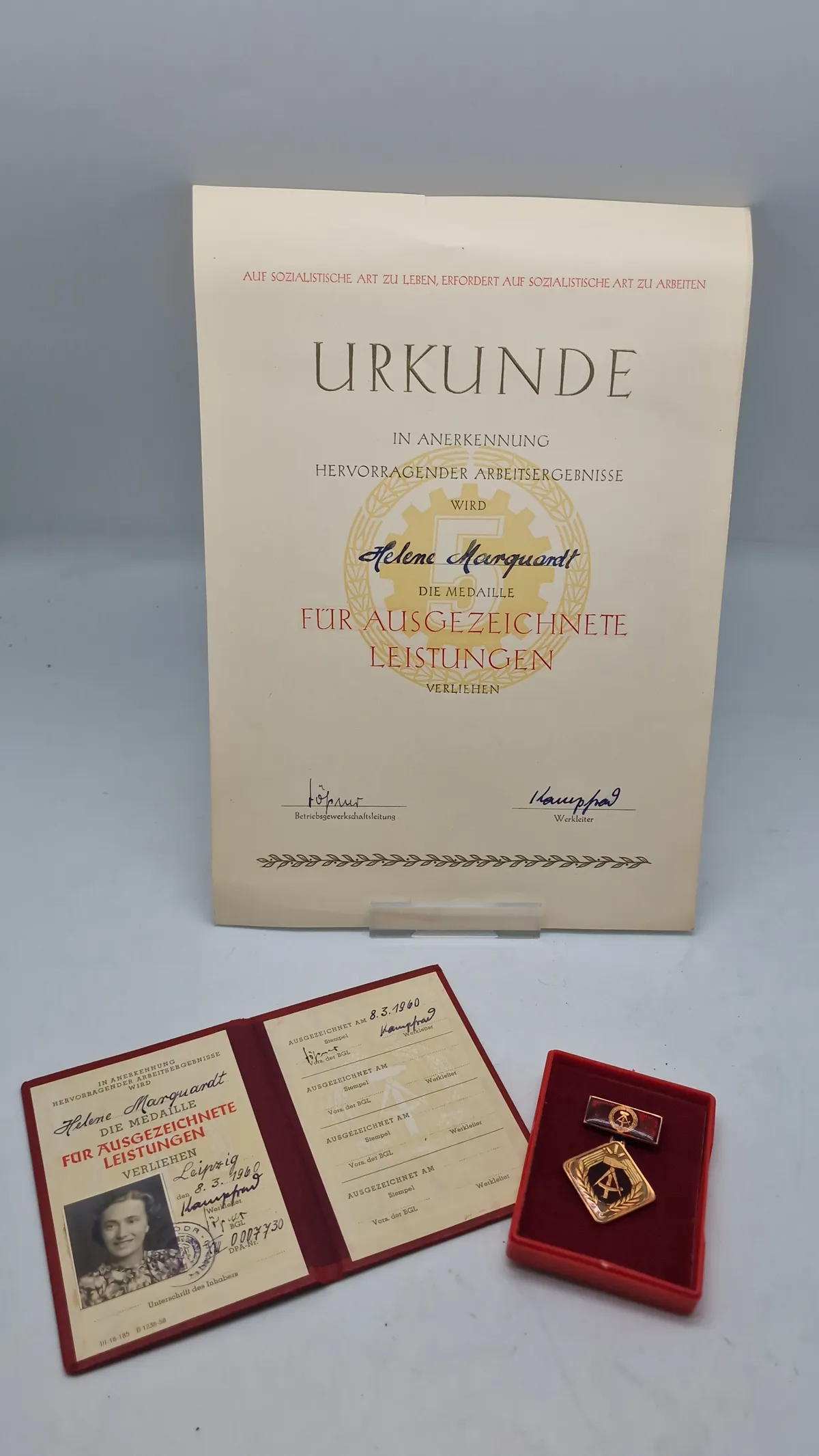 Original Aktivist der sozialistischen Arbeit, med urkunde samt id kort