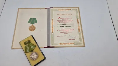 DDR Original Medalje for tro tjeneste i Nationale Volksarmee" (National Folkearmé) samt urkunde