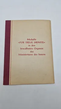 DDR Original Medalje for tro tjeneste i Nationale Volksarmee" (National Folkearmé) samt urkunde