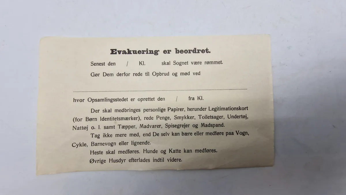 Original evakueringsseddel, ww2