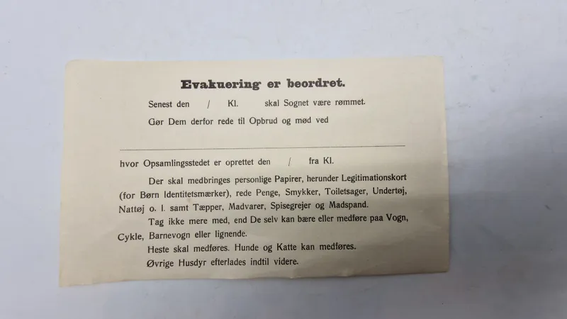 Original evakueringsseddel, ww2