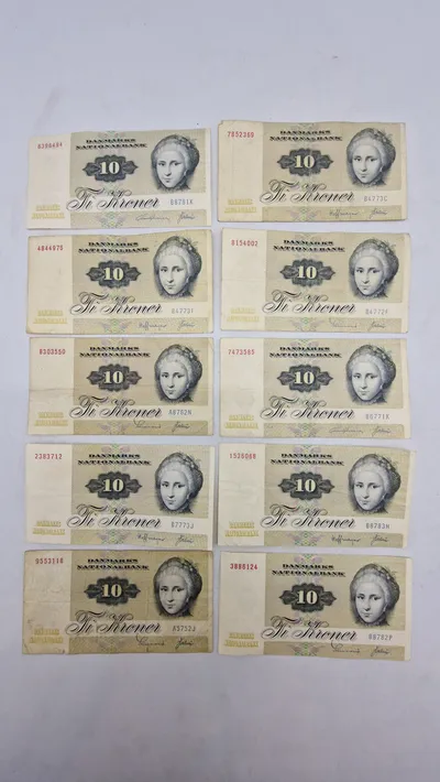 Samling danske 10 krone sedler
