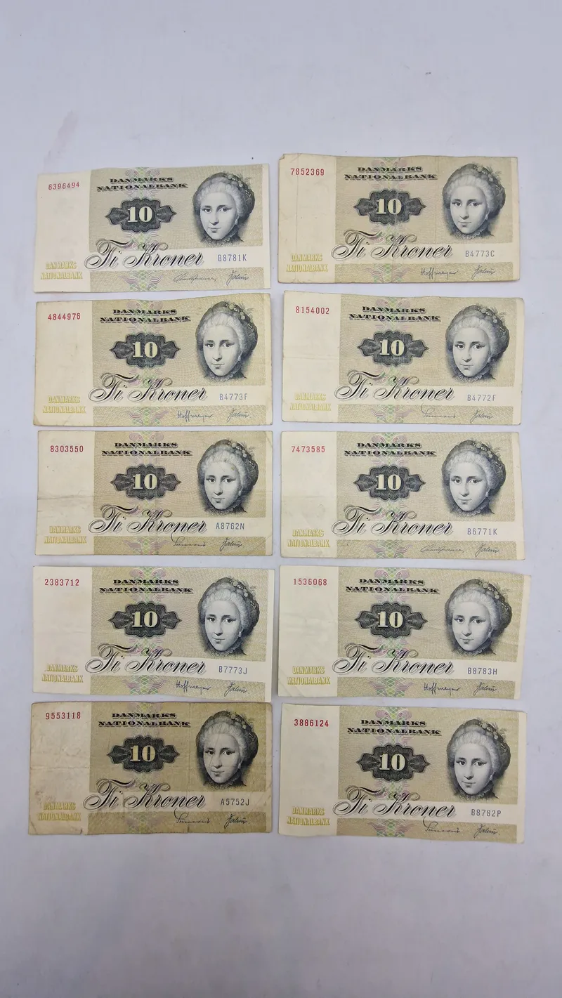 Samling danske 10 krone sedler