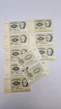 Samling danske 10 krone sedler