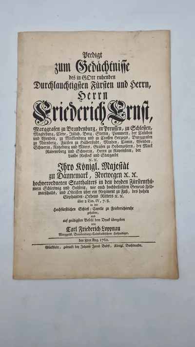 Original mindeprædiken for Friedrich Ernst, markgreve af Brandenburg og andre territorier