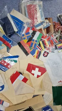 Samling bordflag flag, bannere mm. fra nedlagt Dansk flagfabrik