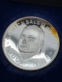 erindringsmønt med et portræt af Rudolf Hess. 25 gram rent Sølv