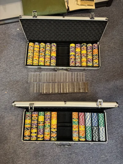 Poker jeton sæt med kasser og holdere