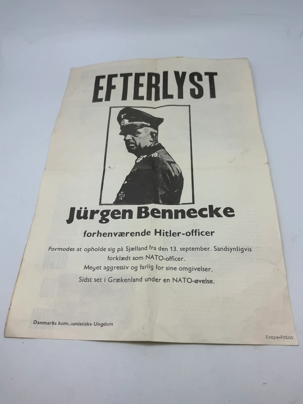 Sjælden original flyer fra Danmarks kommunistiske parti