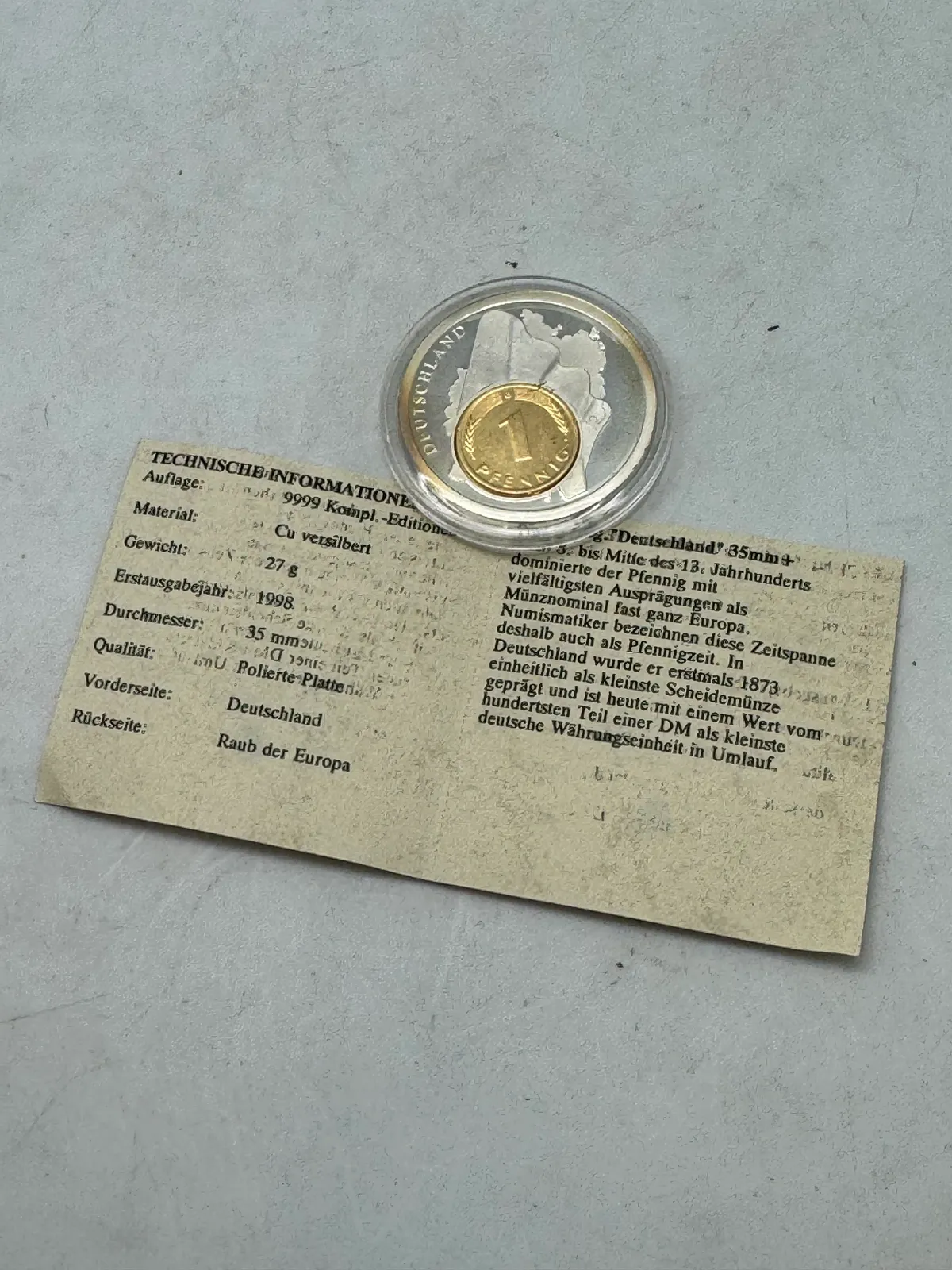 Original tysk medalje token med certifikat