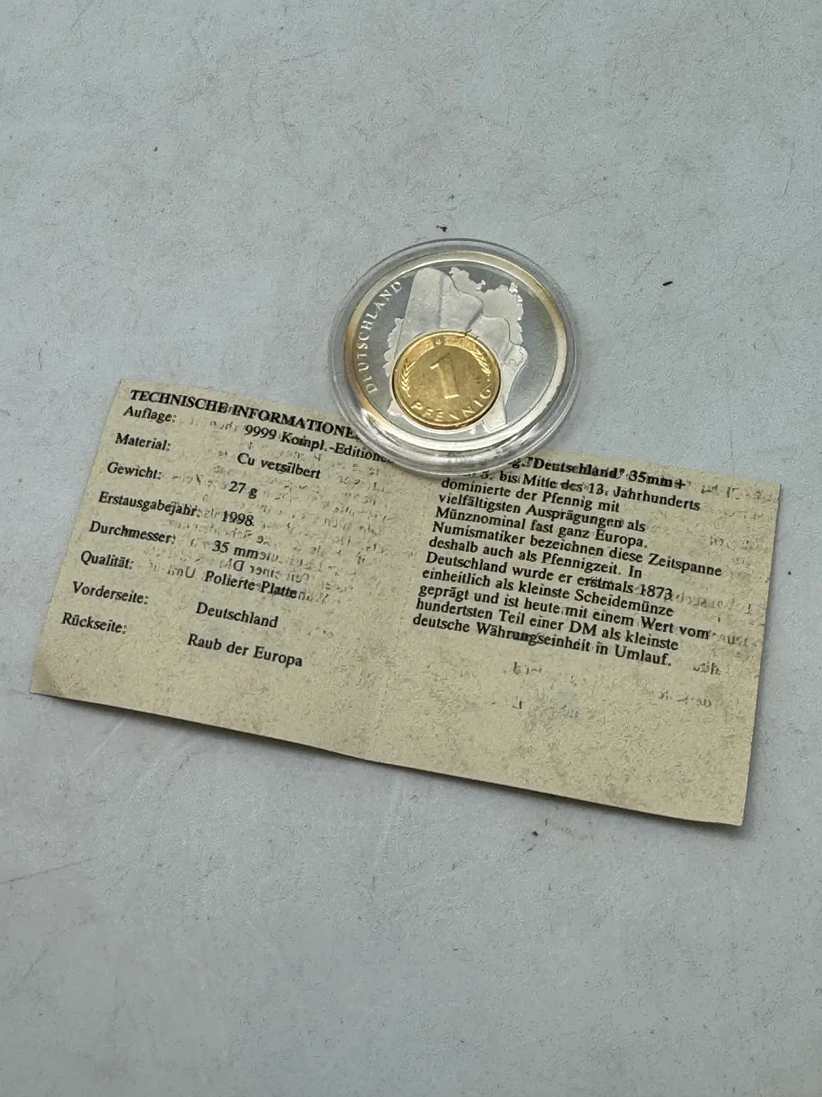 Original tysk medalje token med certifikat