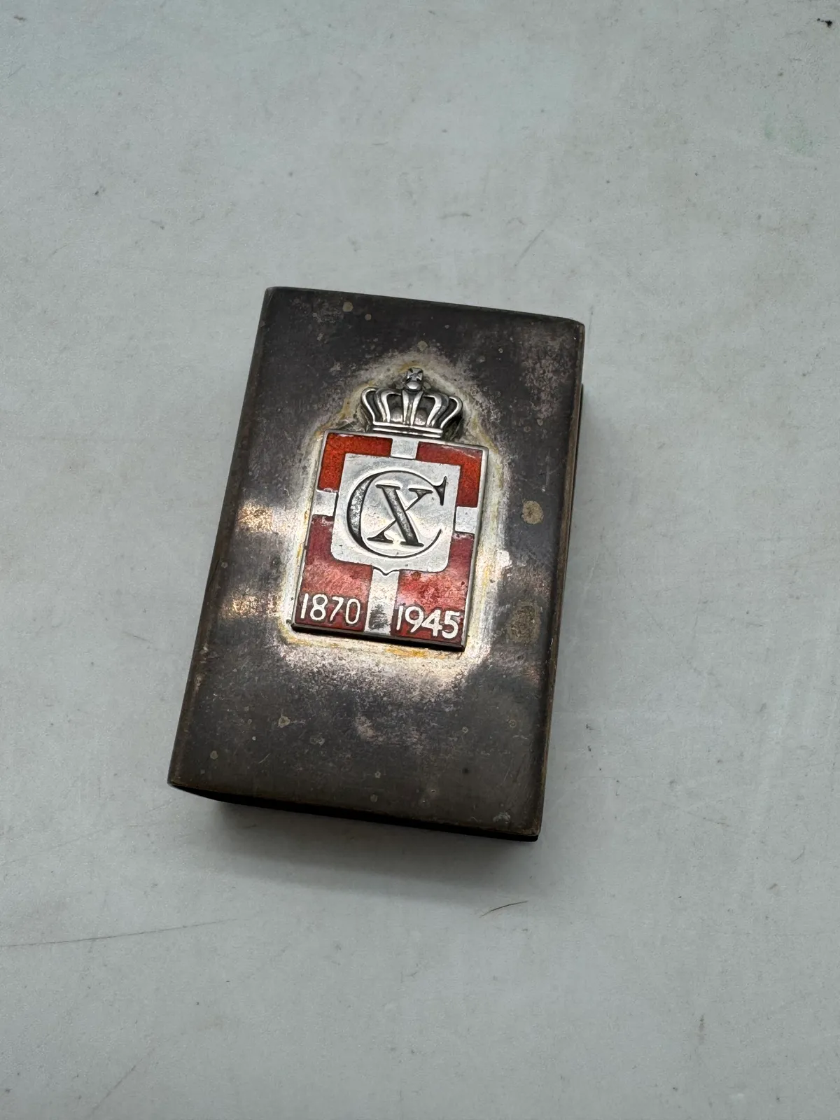 Original tændstik æske holder med Georg Jensen kongemærke