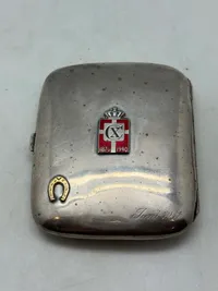 Originalt sølv cigaretetui med kongemærke rubin, guldmærke