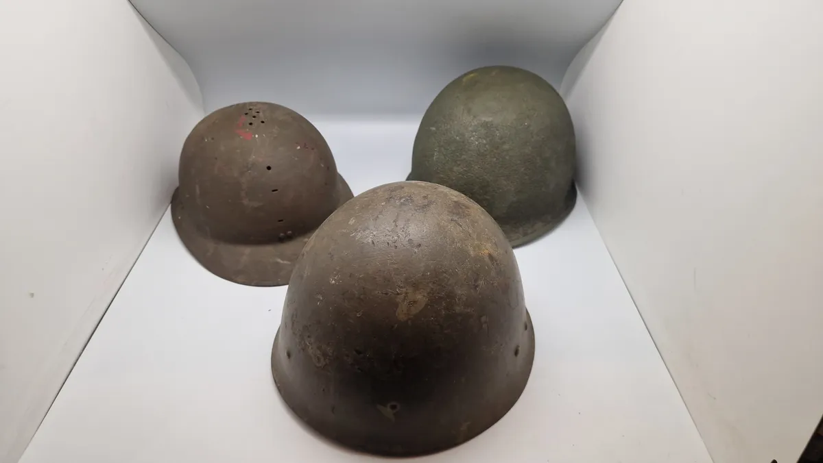 3 stk hjelmskaller, stålhjelm - US svensk og Frankrig