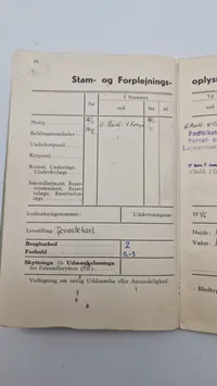 Soldaterbog, bl.a indtegning fra fodfolkets kornet og løjtnantskole