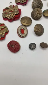 Samling regimentsmærker og knapper