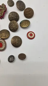 Samling regimentsmærker og knapper