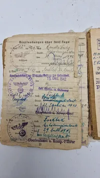 Original tysk hjelm med solbuch. Opsat på plade med fuld historie (såret på fronten)