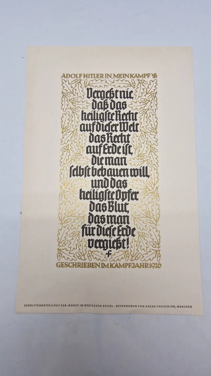 Originalt Kunstschriftbeilage der "Kunst im Deutschen Reich" - Adolf Hitler in ''Mein Kampf''
