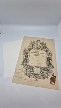 Original bulgarsk mindemedalje for den serbisk-bulgarske krig i 1885 samt urkunde