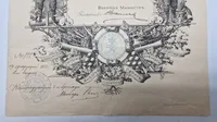 Original bulgarsk mindemedalje for den serbisk-bulgarske krig i 1885 samt urkunde