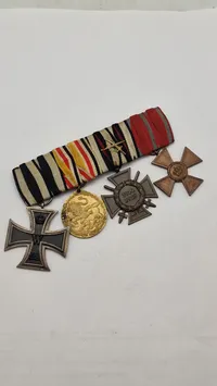 Original tysk ww1 ordensspange (Eisernes kreuz, 2.kl, China-Denkmünze, Ehrenkreuz des Weltkrieges (G7 Unbekanter), Dienstauszeichnung 1. Klasse)