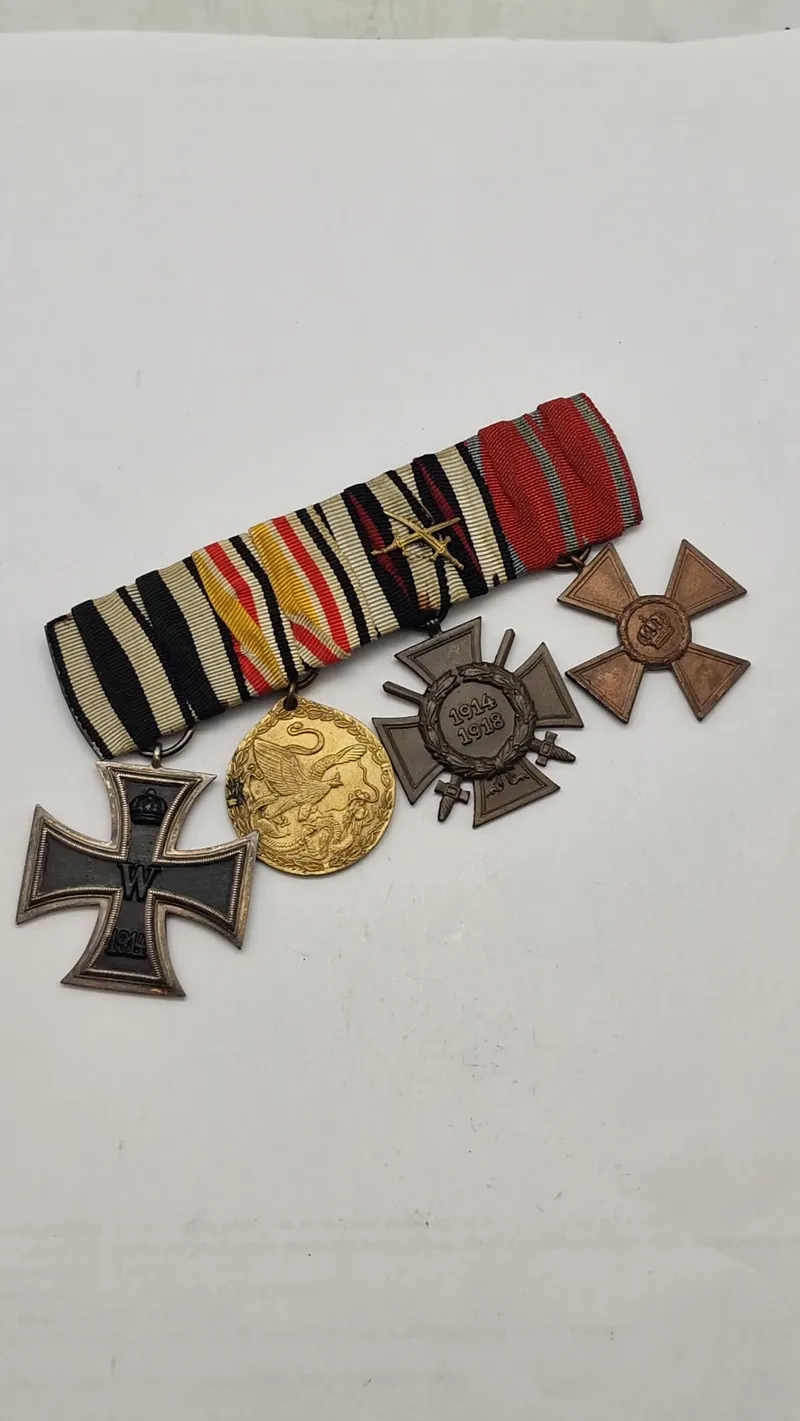 Original tysk ww1 ordensspange (Eisernes kreuz, 2.kl, China-Denkmünze, Ehrenkreuz des Weltkrieges (G7 Unbekanter), Dienstauszeichnung 1. Klasse)