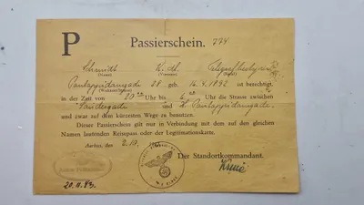 Originalt Passierschein  udstedt i Aarhus