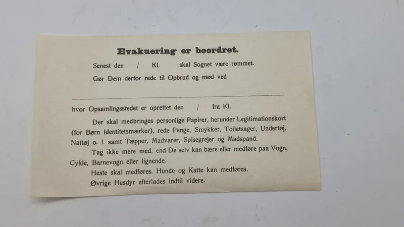 Original evakueringsseddel, ww2
