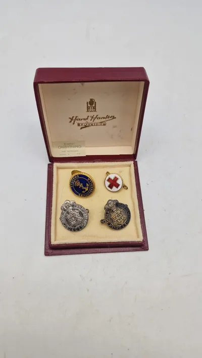Samling pins med æske