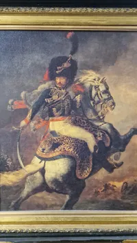 Stort billede af Officer of the Imperial Horse Guards Charging (dansk: Officeren fra den kejserlige hestegarde angriber) af den franske maler Théodore Géricault