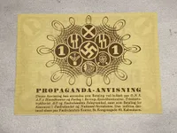 Ekstremt sjælden DNSAP propaganda anvisning i mint stand - sedlerne blev relativt hurtigt gjort ulovlige af det danske politi, da man mente at der var tale om falskmøntneri