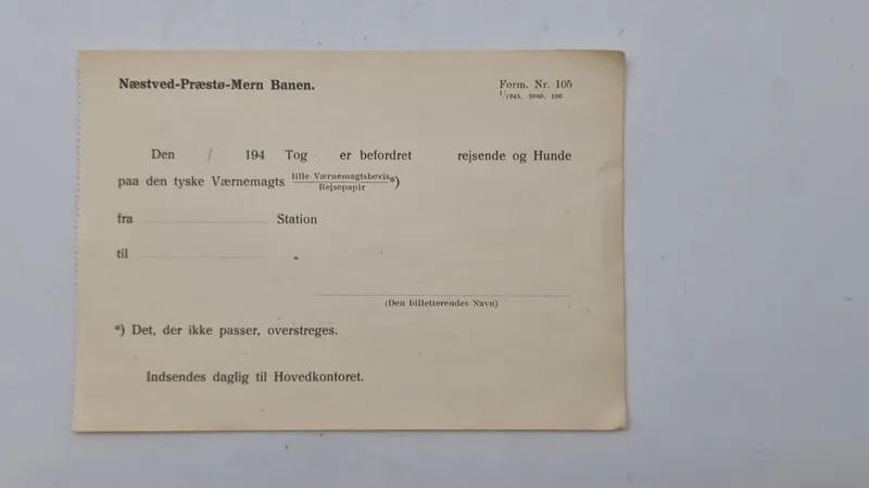 Originalt værnemagtsbevis fra Næstved-Præstø-Mern banen