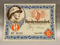Ekstremt sjælden DNSAP propaganda anvisning i mint stand - sedlerne blev relativt hurtigt gjort ulovlige af det danske politi, da man mente at der var tale om falskmøntneri