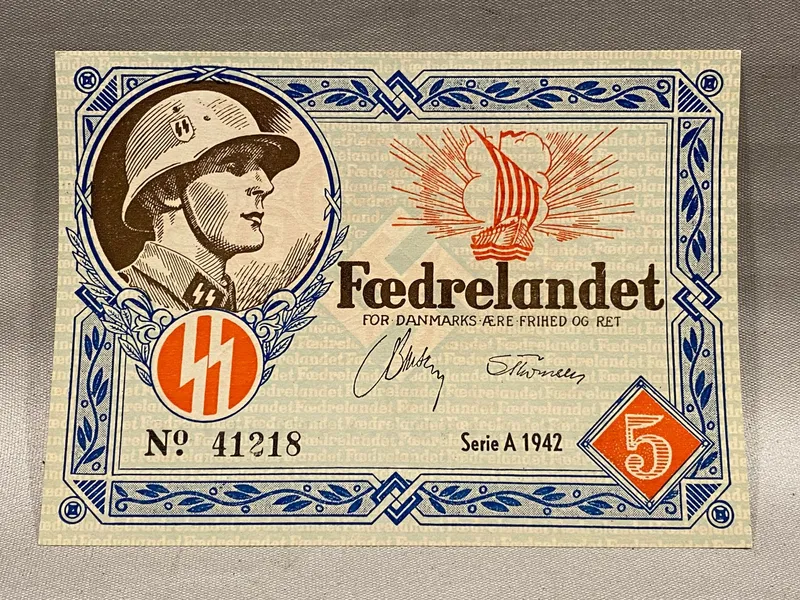Ekstremt sjælden DNSAP propaganda anvisning i mint stand - sedlerne blev relativt hurtigt gjort ulovlige af det danske politi, da man mente at der var tale om falskmøntneri