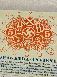 Ekstremt sjælden DNSAP propaganda anvisning i mint stand - sedlerne blev relativt hurtigt gjort ulovlige af det danske politi, da man mente at der var tale om falskmøntneri
