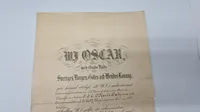 Originalt urkunde underskrevet af den Svenske konge til Oscar Siegfred Christian O'Neill O'Neill Oxholm, 1855 - 1926