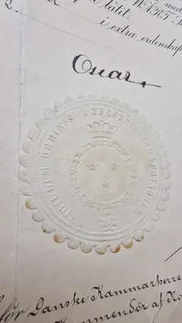 Originalt urkunde underskrevet af den Svenske konge til Oscar Siegfred Christian O'Neill O'Neill Oxholm, 1855 - 1926