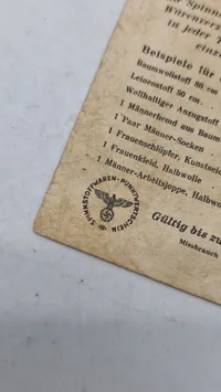 Original Ostland Spinnstoffwaren-Punktwertschein (Ostland tekstilvare-pointkupon) udstedt under den tyske besættelse af de baltiske stater (Lettland, Litauen, Estland) under Anden Verdenskrig