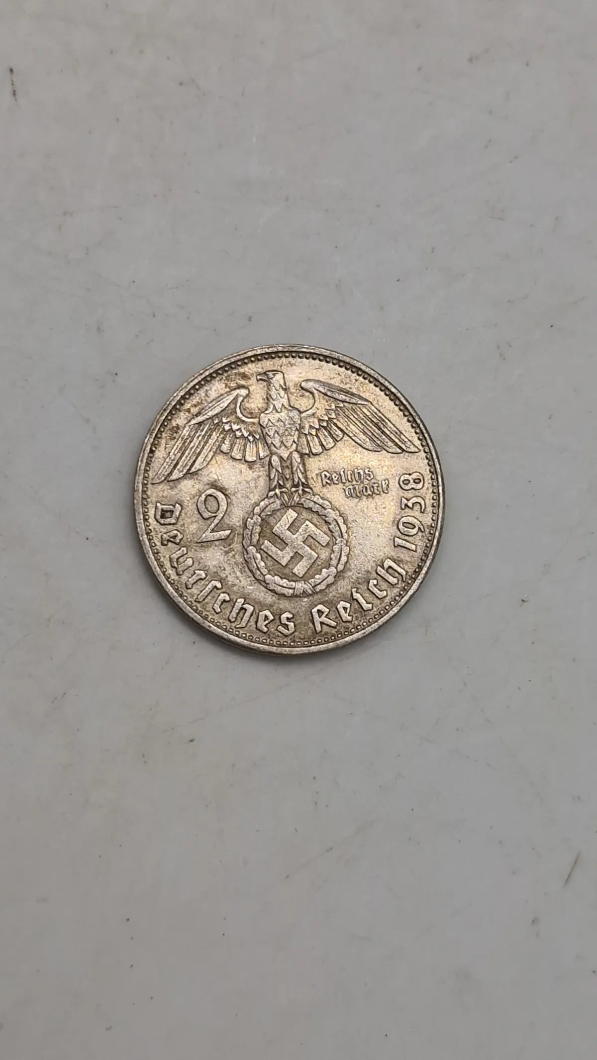 Original 2 Reichmark af sølv fra 1938