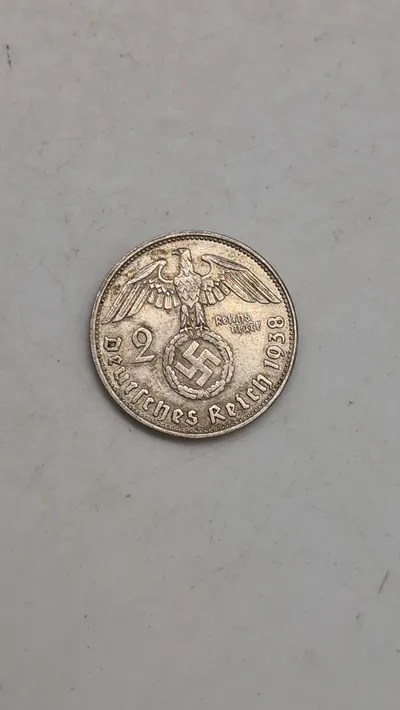 Original 2 Reichmark af sølv fra 1938