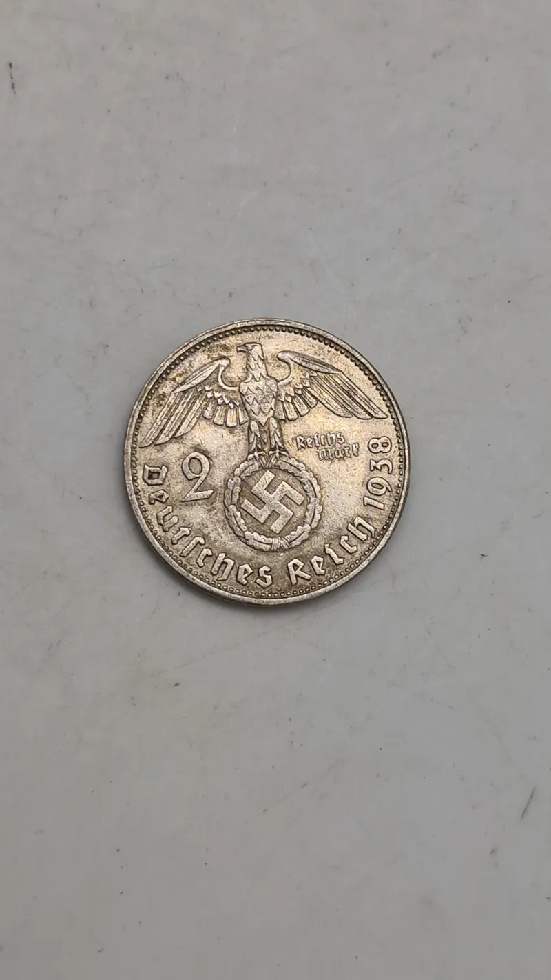 Original 2 Reichmark af sølv fra 1938